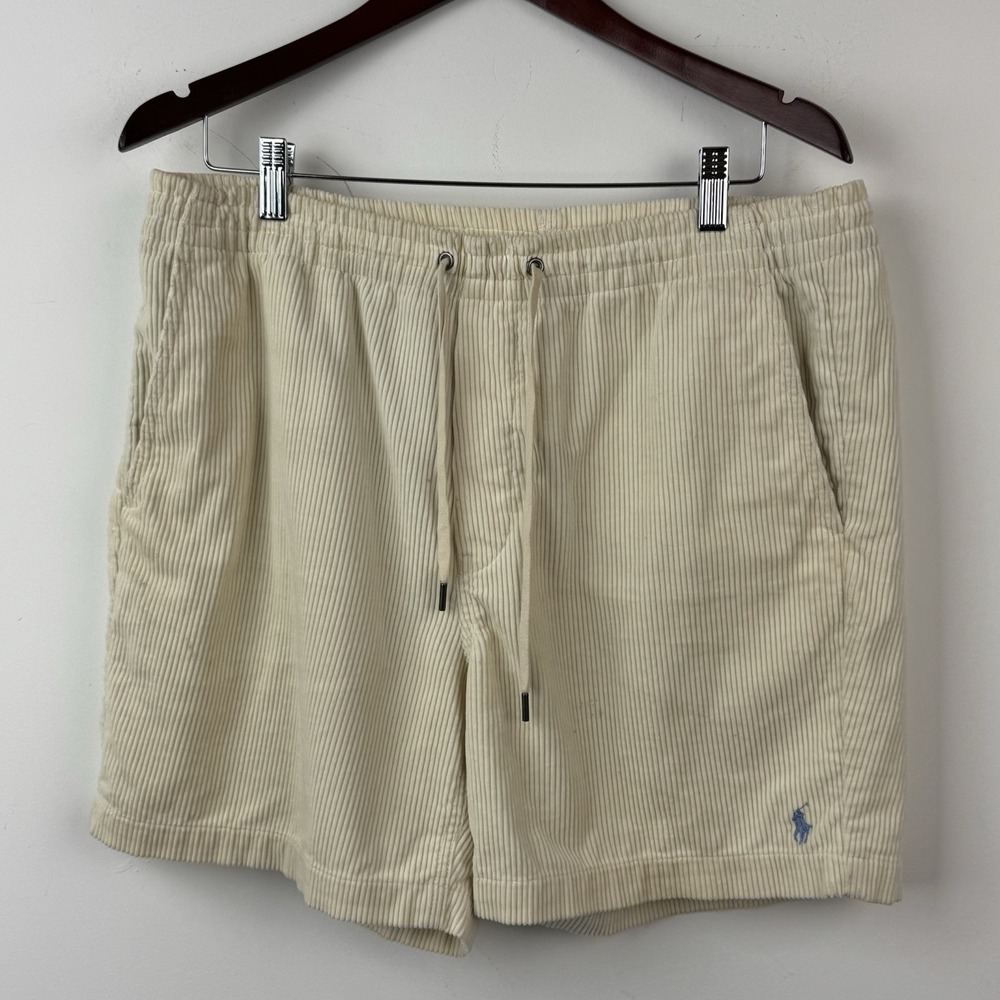 Polo Ralph Lauren Shorts Mens L Cream Corduroy Drawstring 6 Inch Resort Vacation